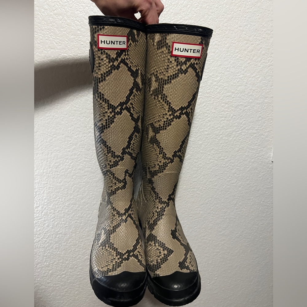 Used Hunter snake rain boots.